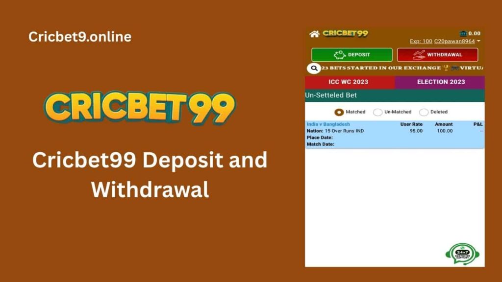 Cricbet99 Deposit and Withdrawal